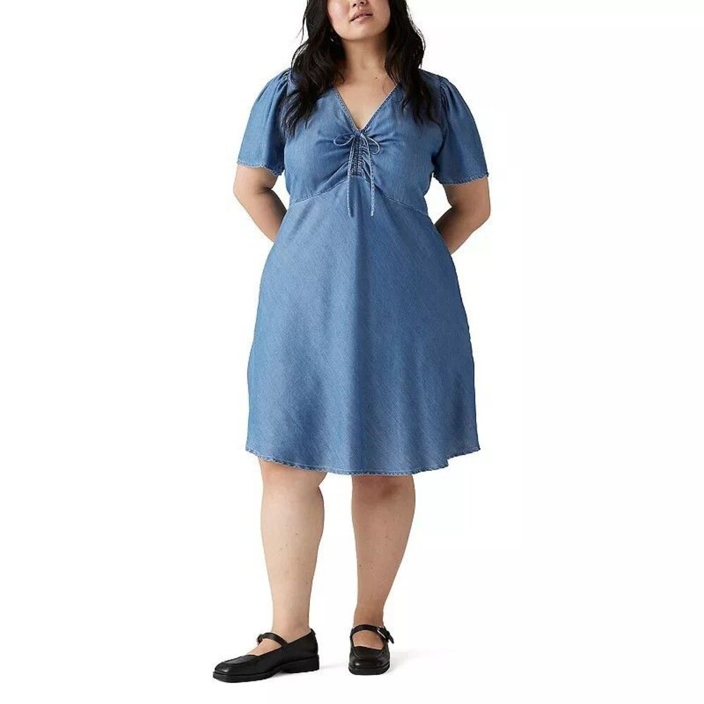 Levi's NWT Blue Chambray Delray Western Short Sleeve Mini Dress 4X Plus